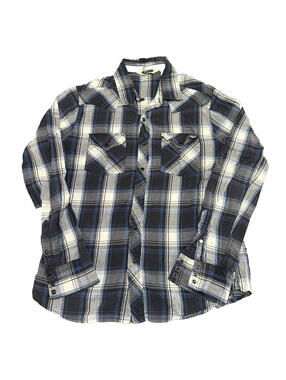 Salt Valley Western Shirt Flannel Blue Plaid Men Large L Button Up Long Sleeve